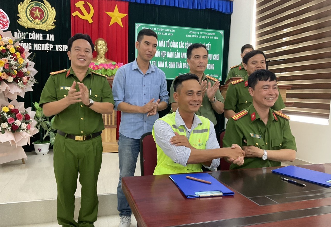 Đồn Công an KCN VSIP (Thủy Nguyên) và Ban quản lý Dự án Vũ Yên ký Quy chế phối hợp đảm bảo an ninh trật tự